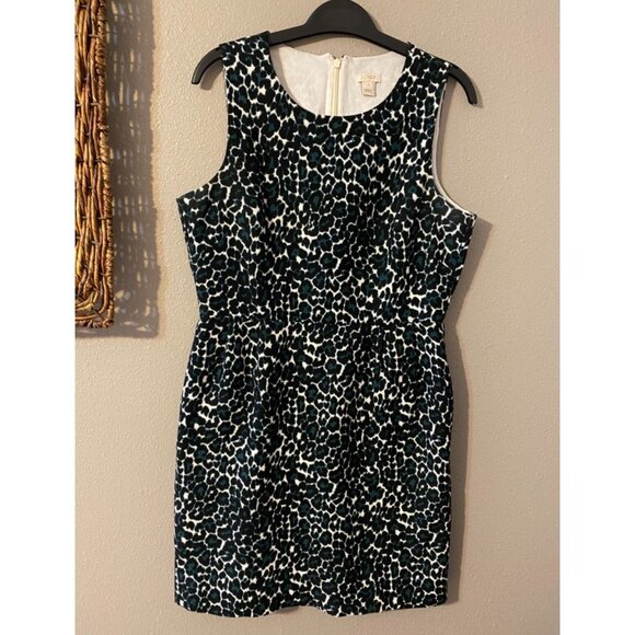 J Crew Sheath Dress 8 Emerald Green Black White Cotton Sleeveless Pockets - Picture 3 of 4